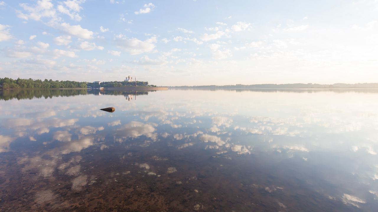 photo "Morning Silence" tags: landscape, city, Yaroslavl, clouds, morning, river, water, Восход, Которосль, волга, отражение