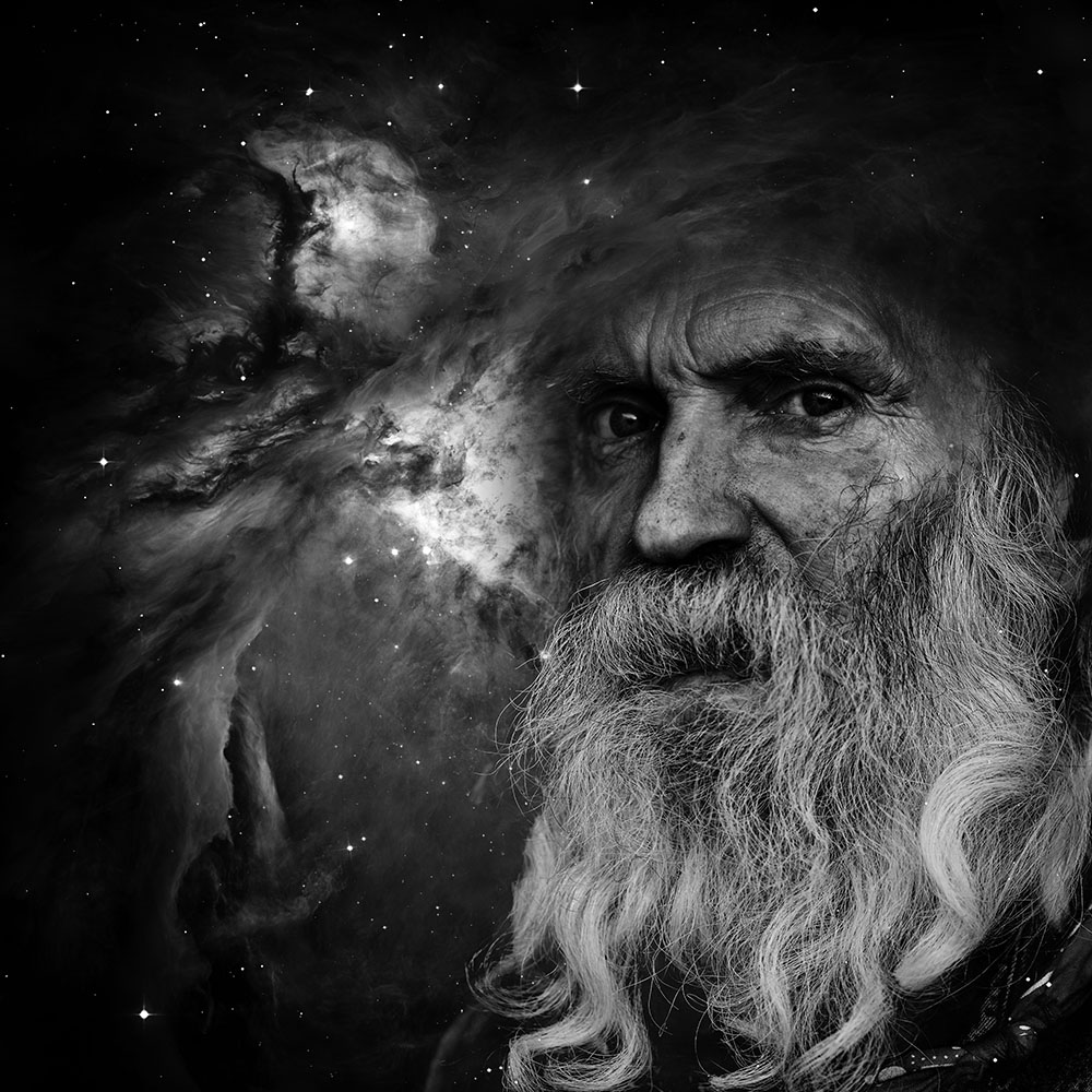фото "One With the Universe" метки: портрет, фотомонтаж, черно-белые, 
