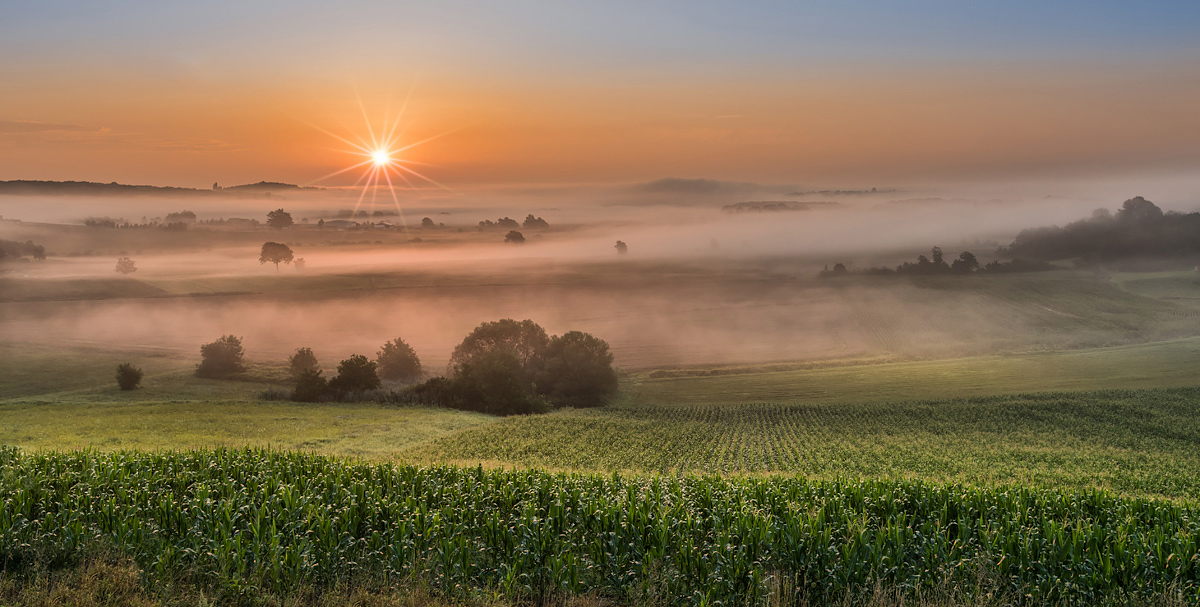 photo "Misty morning" tags: landscape, nature, Slovenia, fog, mist, sun, sunrise