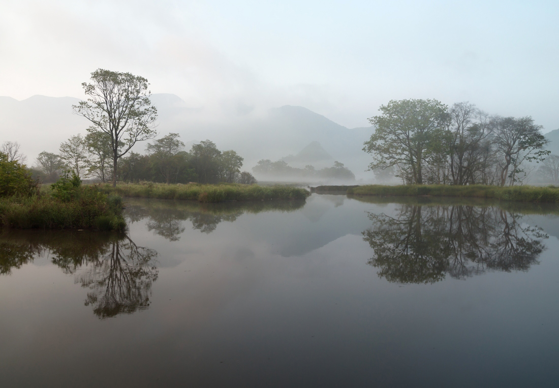 photo "***" tags: landscape, fog, lake, mountains, reflections, деревья