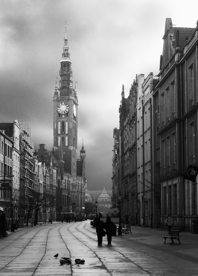 фото "Длинная улица" метки: архитектура, черно-белые, Длинная, гданьск, польша, рынок