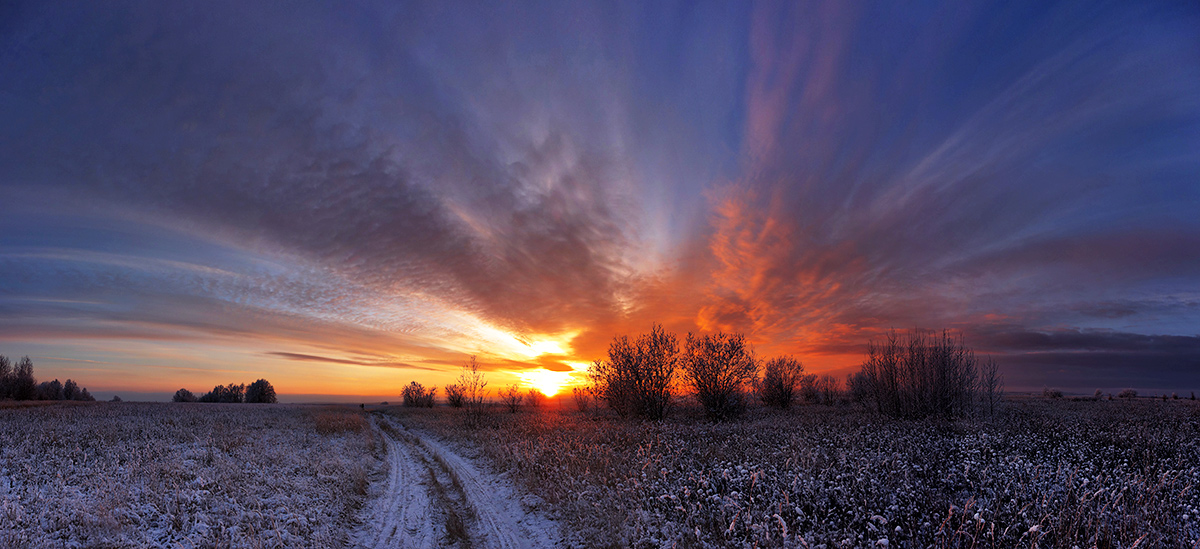 фото "На закате" метки: пейзаж, закат, зима, облака