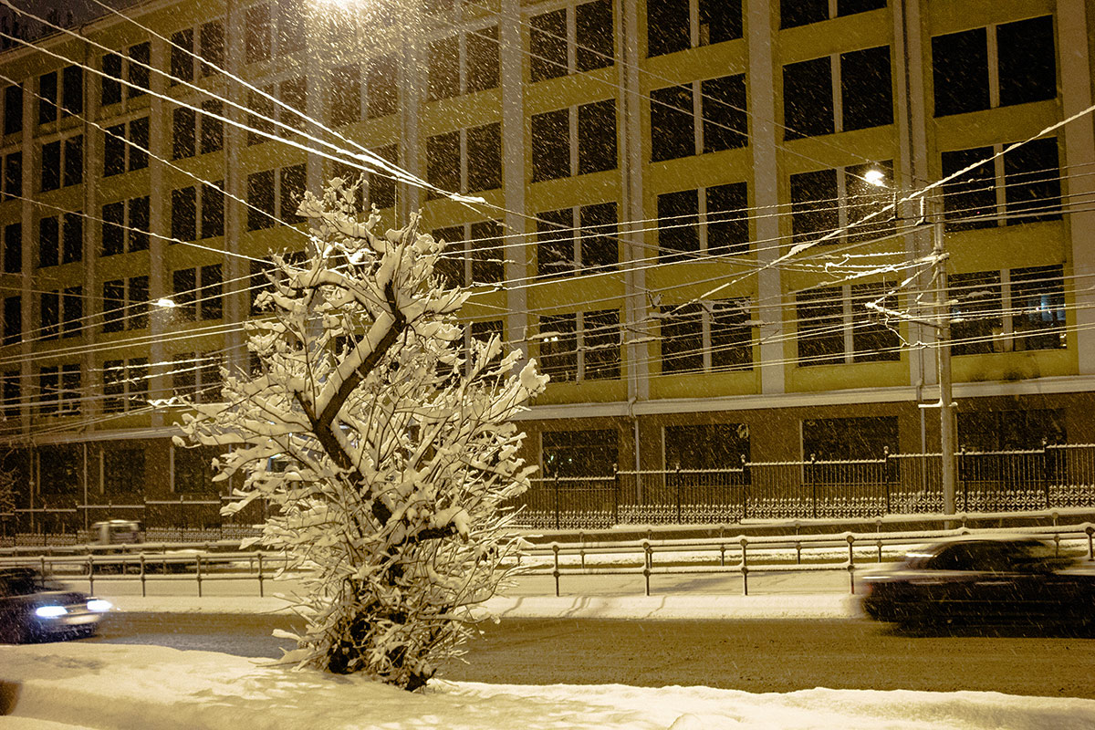 photo "***" tags: city, Moscow, evening, snow, street, метель, провода