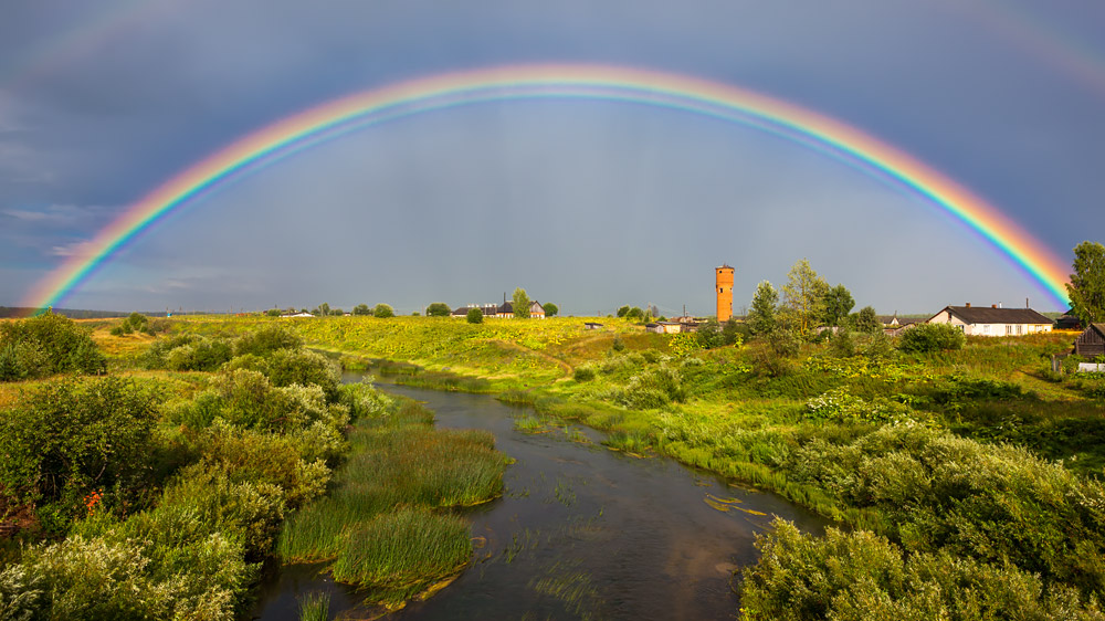 photo "Rainbow" tags: landscape, nature, rain, rainbow, river, summer, влага, позитив, счастье