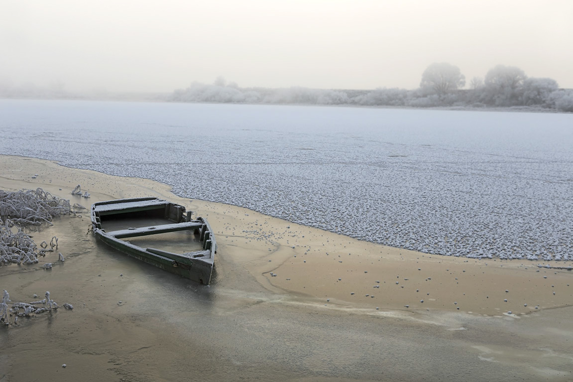 photo "***" tags: landscape, boat, hoarfrost, sunrise, лед, мороз