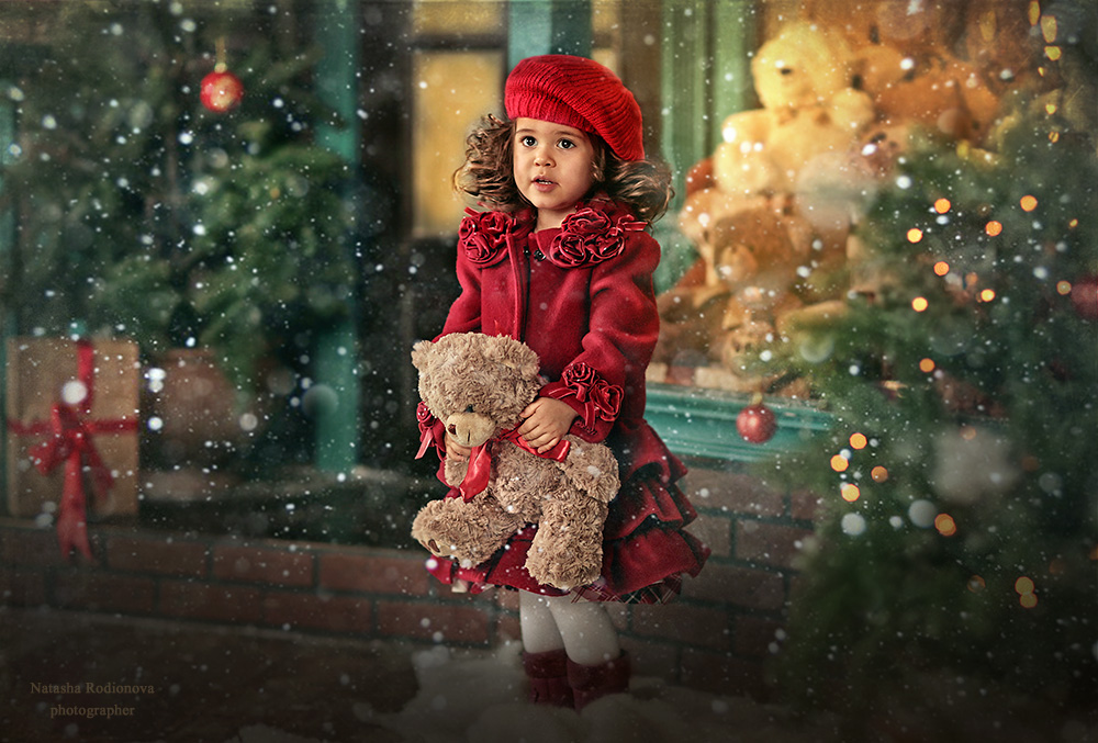 фото "Маша и медведь" метки: портрет, Фотограф Наталья Родионова, девочка, рождество, сказка