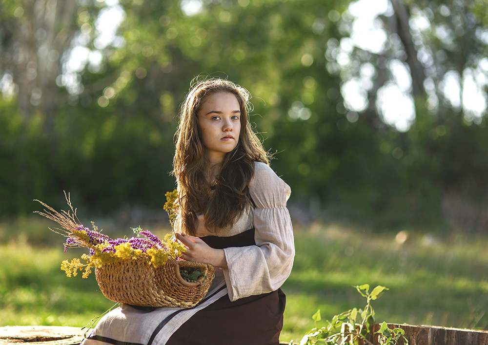 photo "***" tags: portrait, nature, genre, flowers, forest, girl, meadow, summer, Портрет, женский портрет, корзинка