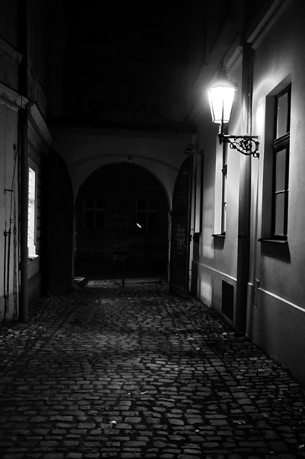 photo "Ночная ворота и фонарь" tags: black&white, Prag, Prague, Praha
