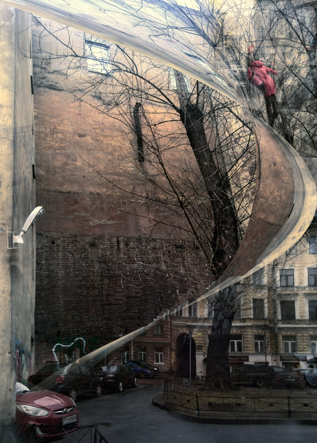 фото "На Свечном" метки: digital art, фотомонтаж, город, Мобилкография, Петербург, весна, дворы и подворотни
