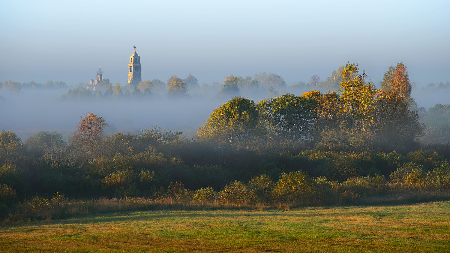 photo "***" tags: nature, landscape, fog, sunrise, церковь