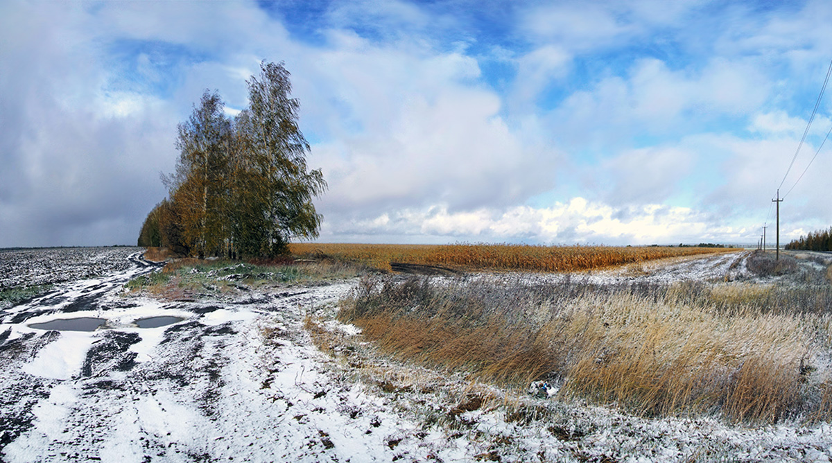 фото "Первый снег октября" метки: пейзаж, дорога, октябрь, поле, снег