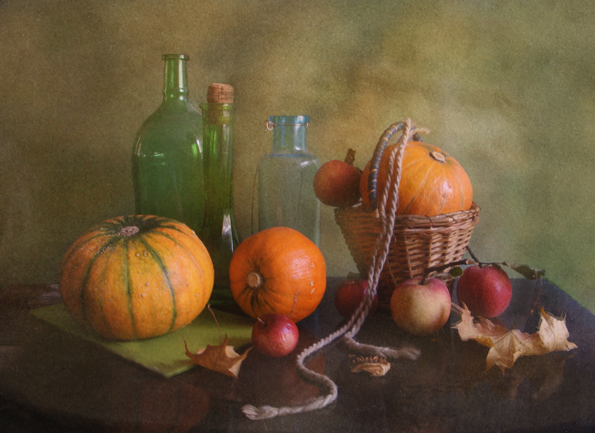 фото "Яблочно-тыквенный" метки: натюрморт, бутылки, тыквы, яблоки