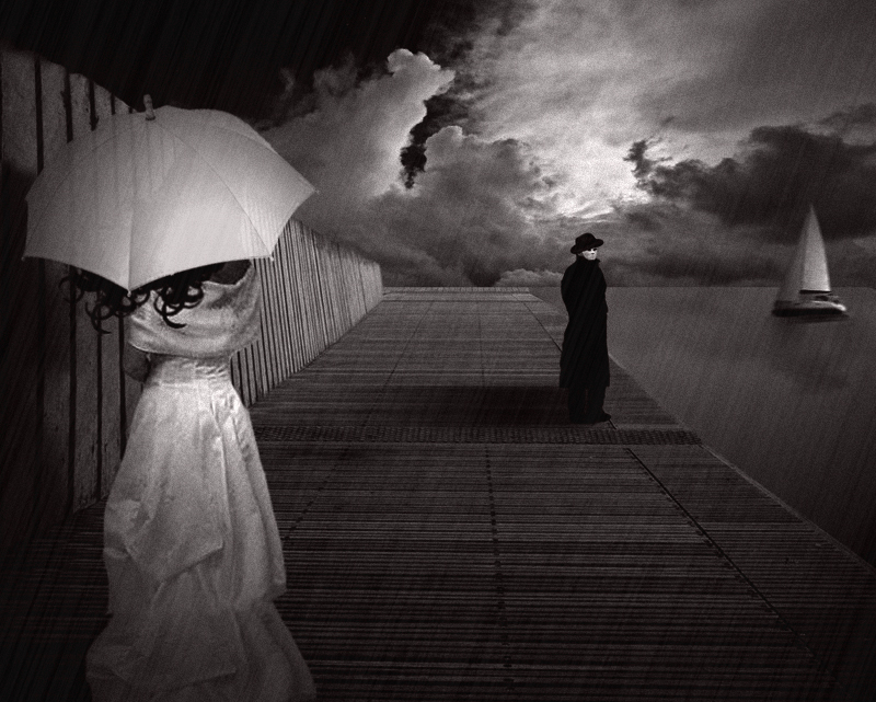 photo "The double face..." tags: digital art, black&white, misc., Conceptual, couple, rain