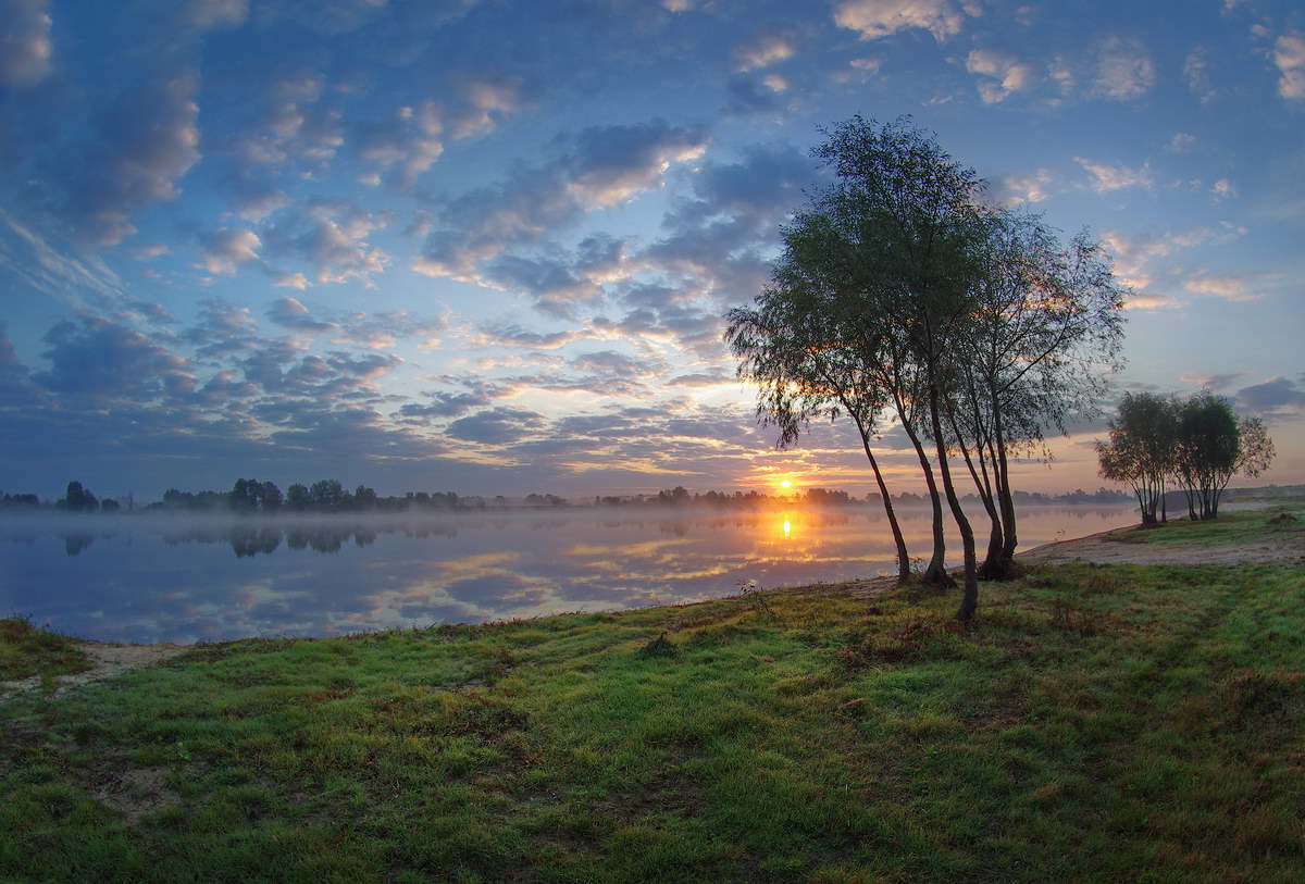 photo "***" tags: landscape, clouds, morning, river, sun, tree, Беларусь, полесье