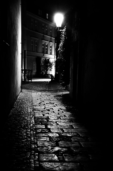 photo "Ночной фонарь и мостовая" tags: black&white, Prag, Prague, Praha