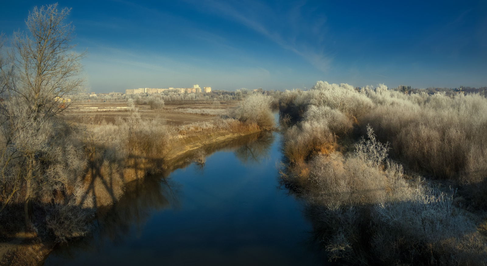 photo "***" tags: landscape, nature, panoramic, autumn, morning, river, sky, sun, изморозь