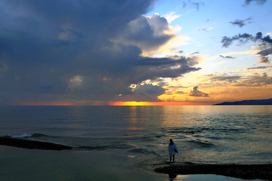 photo "***" tags: landscape, girl, sea, sunset