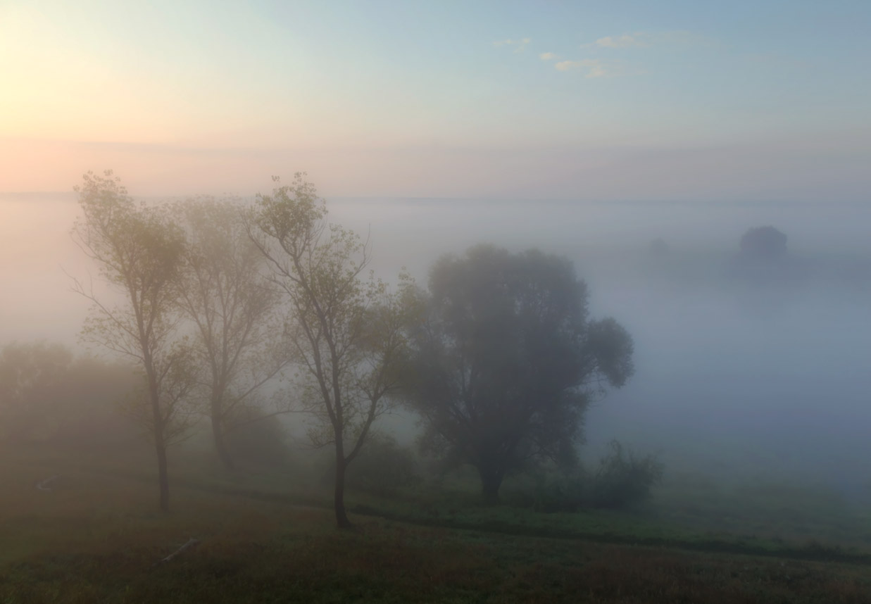 photo "***" tags: landscape, nature, autumn, fog, sunrise, Ока, тишина