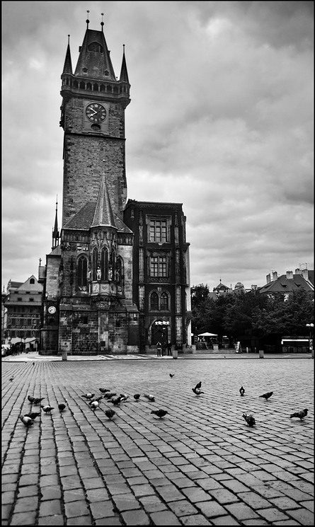 фото "Башня и голуби" метки: архитектура, черно-белые, Prag, Praha, Место фотографирование, Прага
