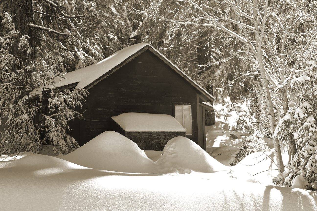 photo "Sepia Cabin" tags: landscape, nature, Southern California, cabin, mountains, sepia, snow, winter