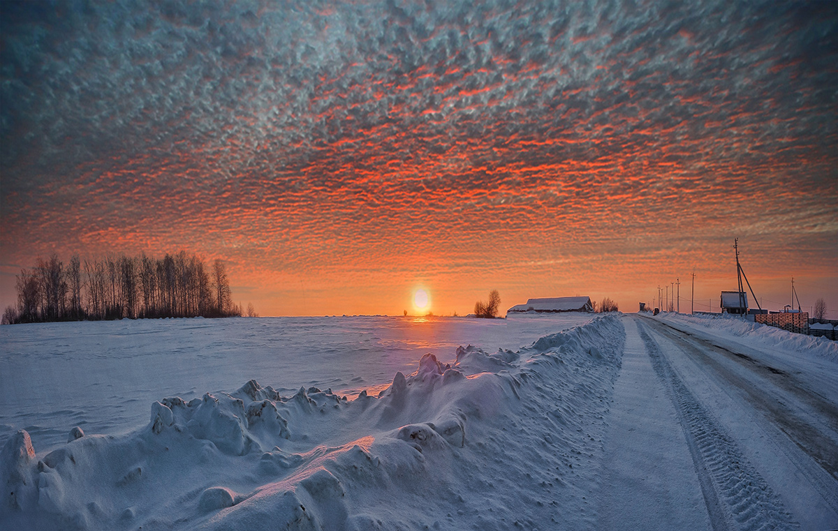 фото "***" метки: пейзаж, дорога, закат, зима, село