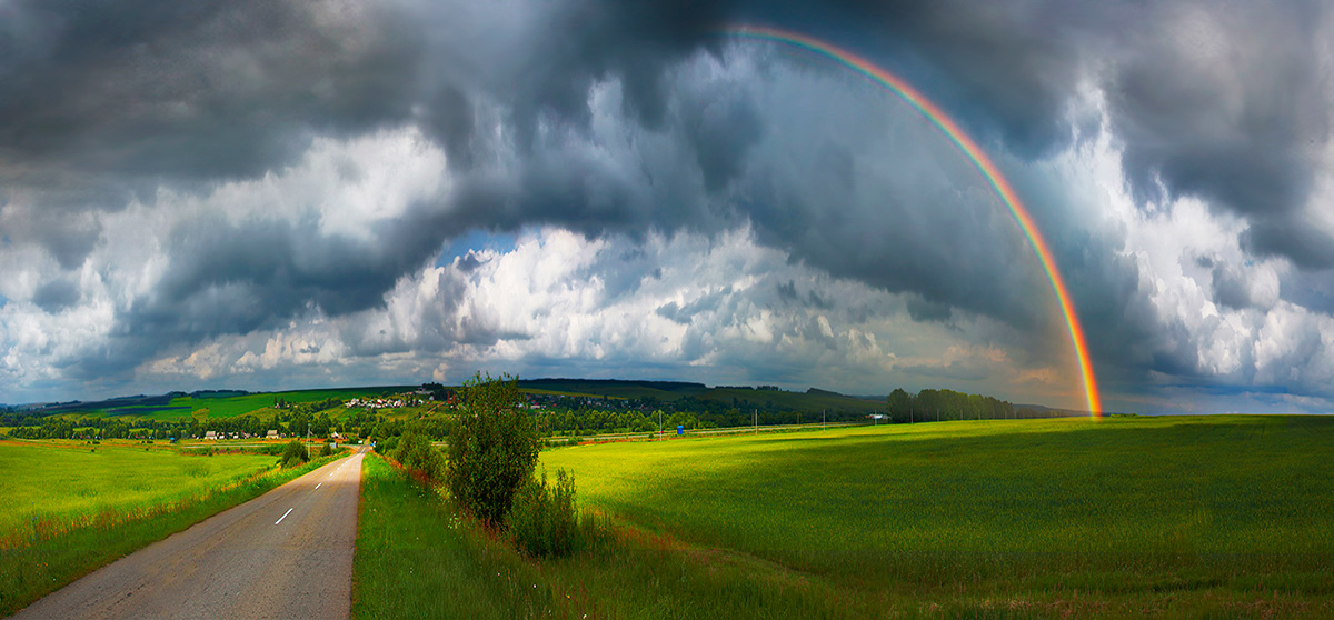 photo "***" tags: landscape, rainbow, road, summer, village