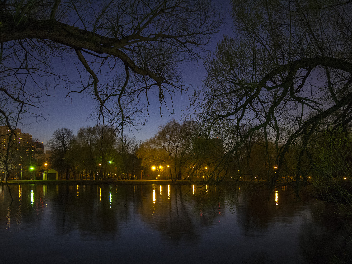 photo "***" tags: landscape, nature, city, весенние сумерки в городском п, вечерний пейзаж, город вечером, городской парк, хорошее настроение