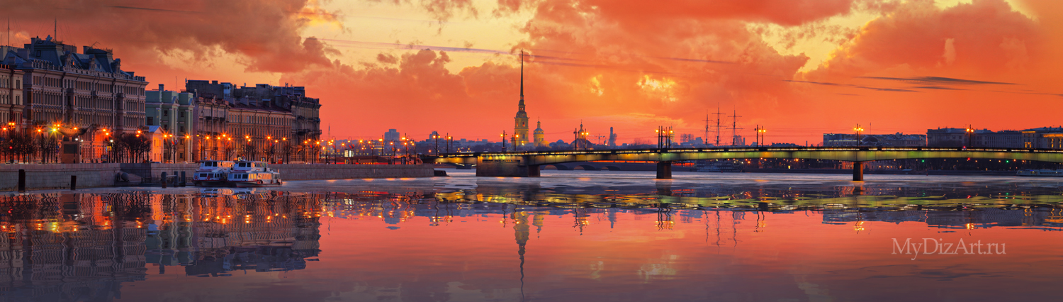 photo "Закат в Петербурге" tags: landscape, architecture, city, St. Petersburg, river, sunset, Литейный мост, Набережная, Нева, Петропавловская крепость, Петропавловский собор, отражение