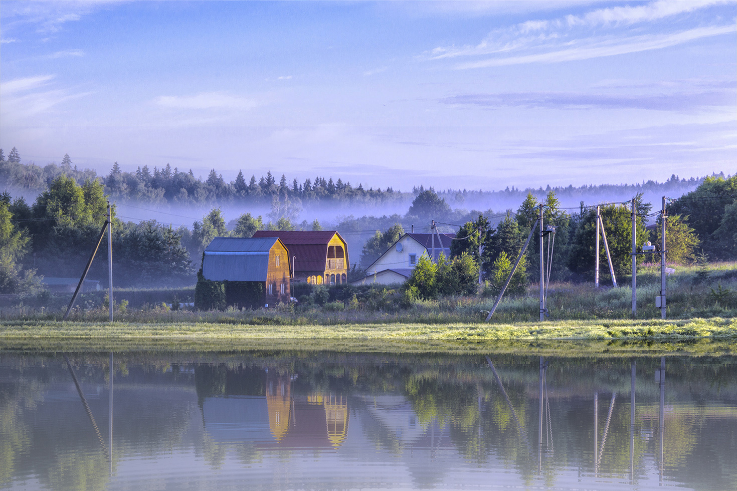 photo "***" tags: landscape, fog, sunrise, деревенские домики, деревенский пейзаж, российский пейзаж, русская природа, утренний туман, утро в деревне, хорошее настроение