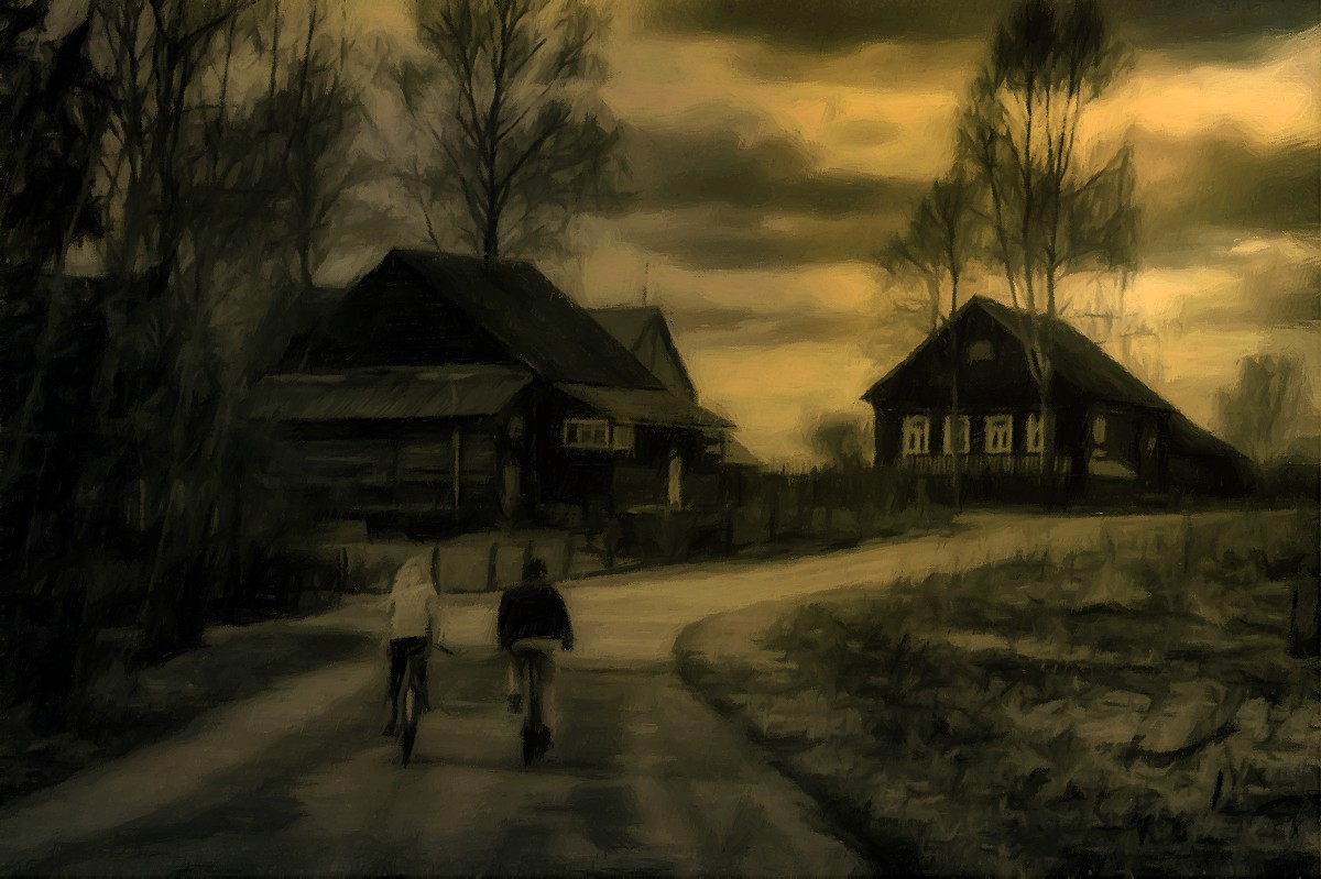 photo "***" tags: digital art, misc., people, road, валдай, деревня, дом, зарисовка