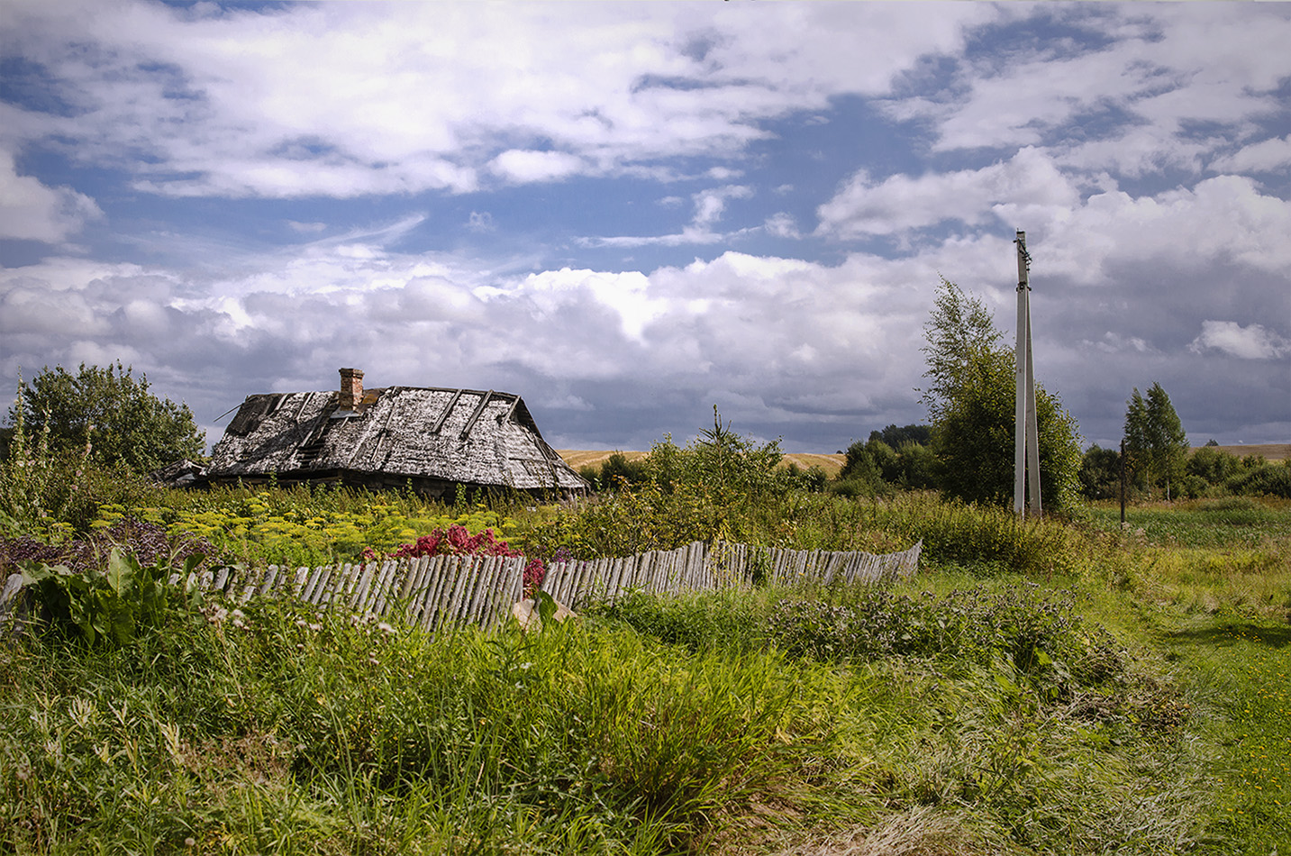 photo "***" tags: landscape, clouds, sky, деревенский пейзаж, деревня, заброшенный дом, летний день, ностальгические воспоминания, родные просторы, русское раздолье, созерцание