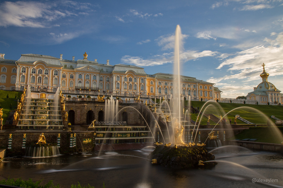 фото "Петергоф на закате" метки: архитектура, Петергоф, дворец, парк