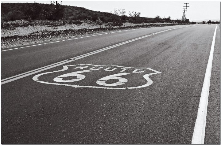 photo "Mother Road" tags: landscape, travel, black&white, Route 66, Rt 66, california, desert, highway, mother road, road