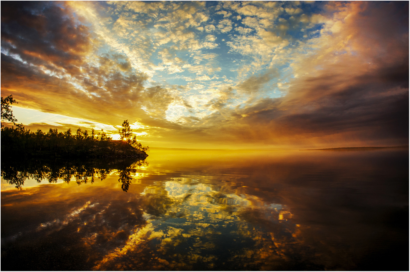 photo "Sunset on Lake Shuoniyahur" tags: landscape, travel, nature, evening, lake, summer, sun, sunset, water, лучи, тундра