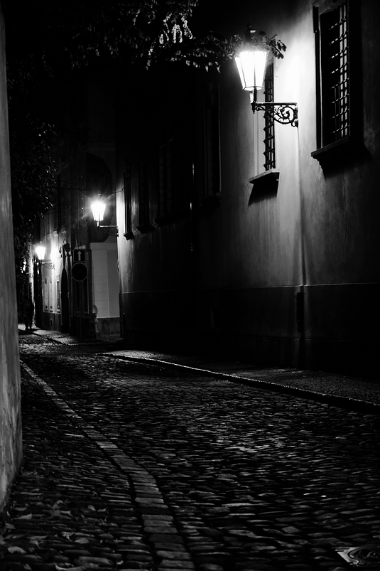 фото "Ночные фонари и улица" метки: черно-белые, Prag, Praha, Прага