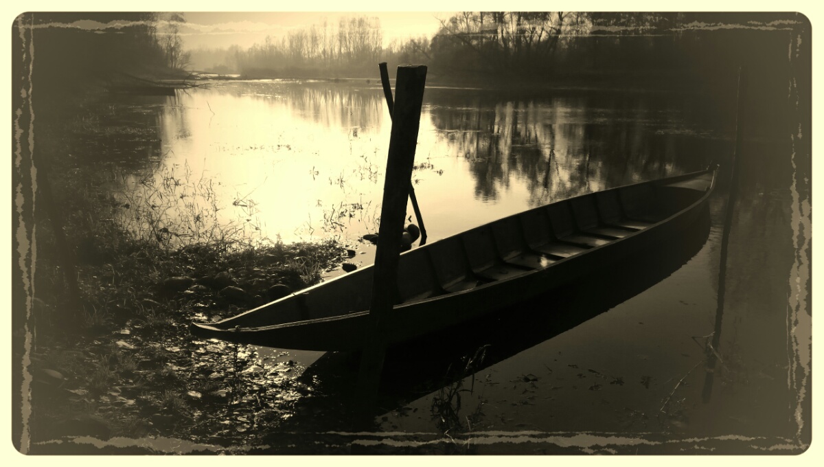 photo "***" tags: landscape, nature, digital art, boat, river, water