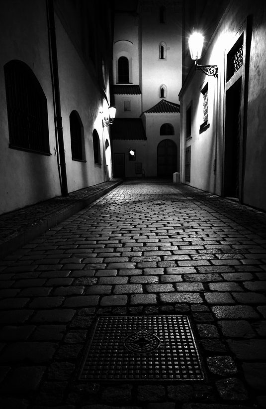 фото "Ночная улица" метки: черно-белые, Prag, Praha, Прага