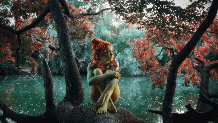 photo "Nymph" tags: portrait, Russia, body painting, fairy tale, fantasy, forest, forest, girl, mermaid, model, nymph, red, river, бодиарт, модель, нимфа, русалка, рыжая, сказка, фентези