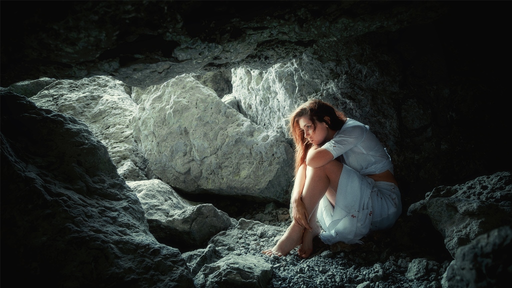 photo "Inside" tags: portrait, Krasnodar, Portrait, Russia, cave, dress, fear, girl, refuge, silence, stones, Краснодар, камни, пещера, платье, страх, тишина, убежище