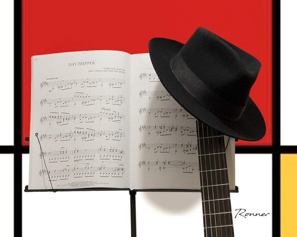 photo "This is me" tags: still life, Hat, Mondrian, Musical Score, guitar