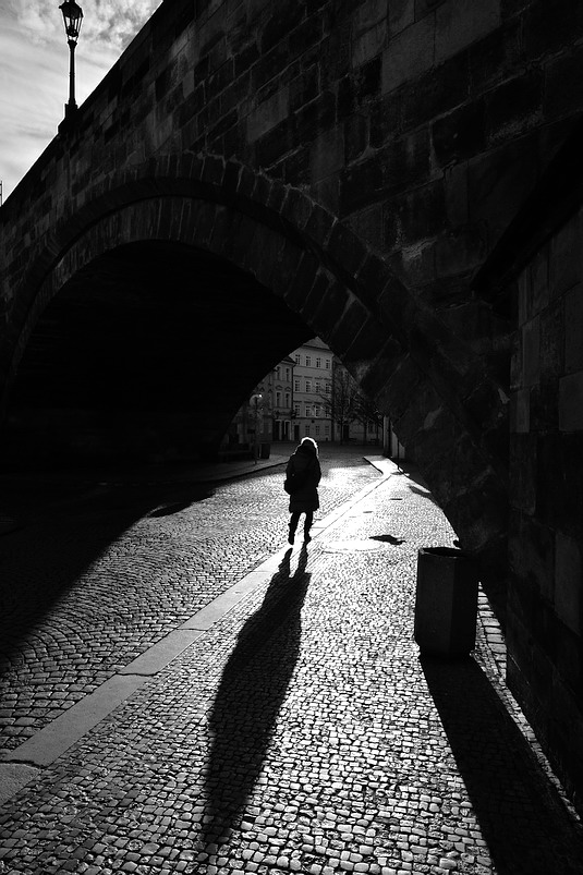 photo "Арка моста и фигура" tags: black&white, Prag, Prague, Praha