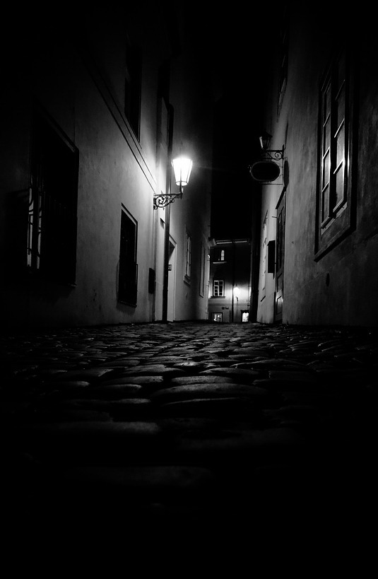 photo "Ночной фонарь и мостовая" tags: black&white, Prag, Prague, Praha