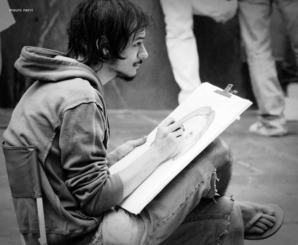 photo "street artist" tags: black&white, 