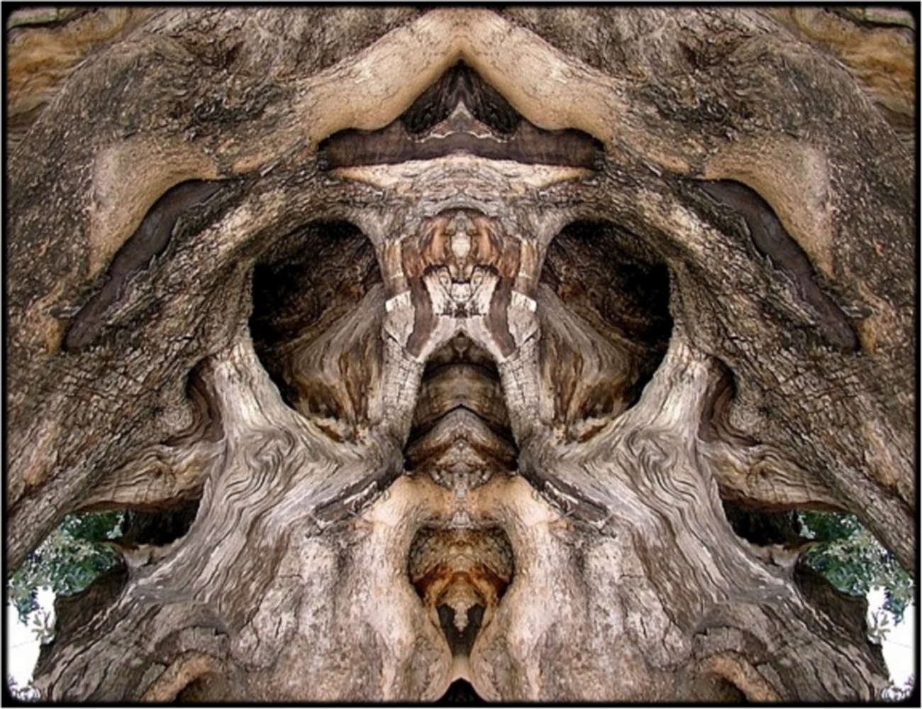 photo "ghost tree 3" tags: digital art, nature, macro and close-up, bark, close-up, mirror, sepia, still, tree