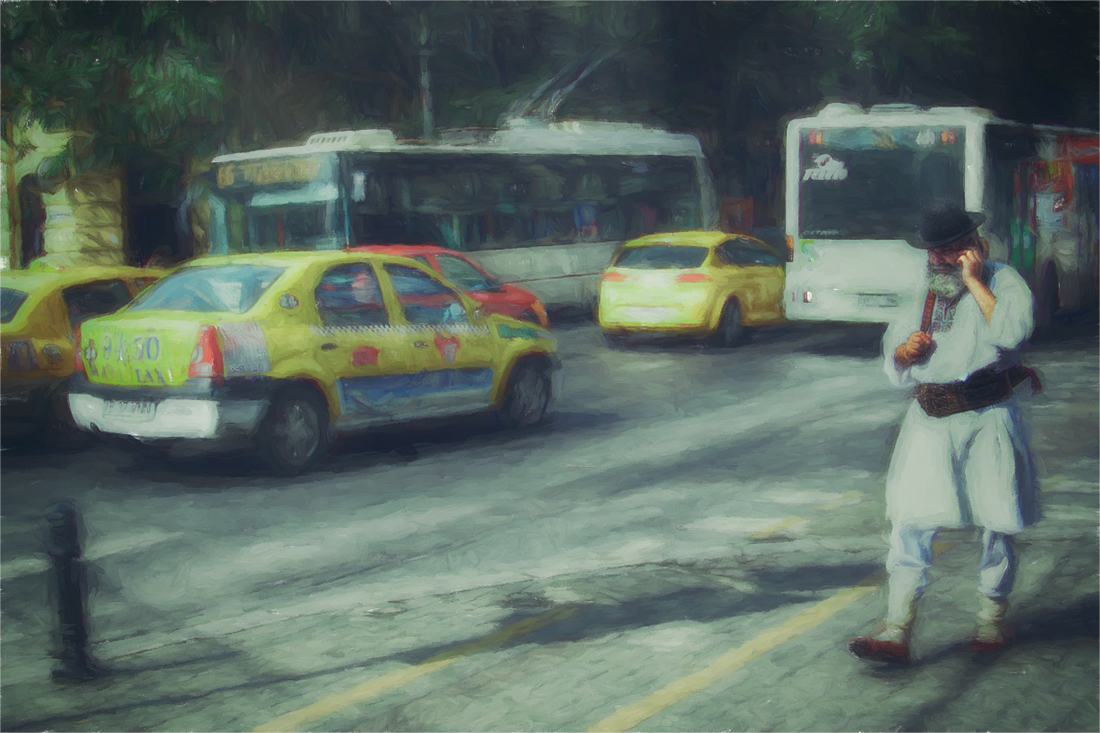 photo "Time traveller" tags: travel, street, Bucharest