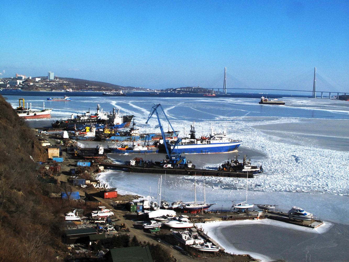 фото "***" метки: пейзаж, зима, корабль., море, сопки