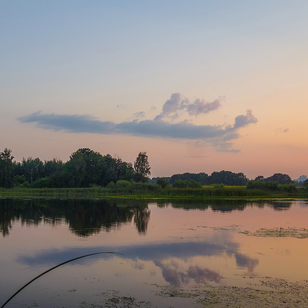фото "Июльский закат" метки: пейзаж, закат, июль, лето, озеро, отражение