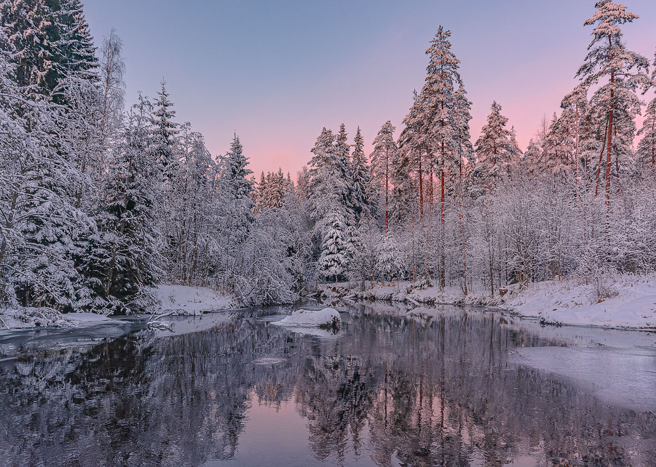 фото "На закате дня" метки: пейзаж, природа, Карельский перешеек, вечер, вода, закат, зима, лед, лес, солнце