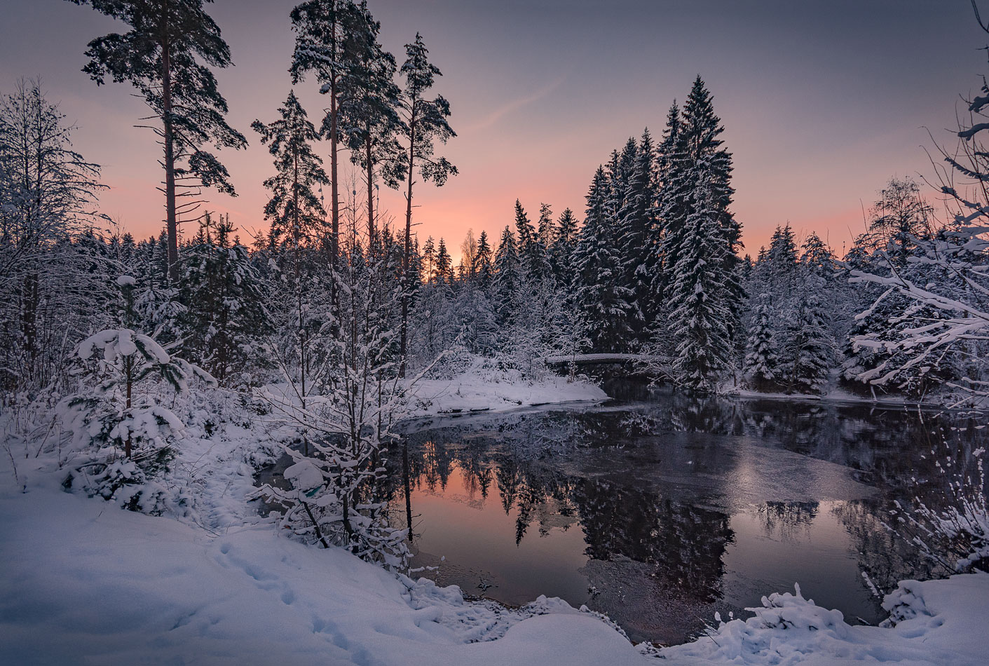 фото "Зимняя зарисовка 2" метки: пейзаж, природа, Карельский перешеек, закат, зима, лес, снег