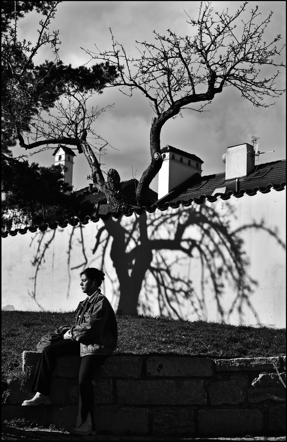 photo "Женщина, тени и дерево" tags: black&white, Prag Prague Praha